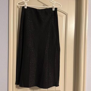 Black Satin Cheetah Print Midi Skirt
